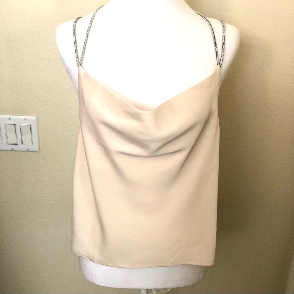 Sans Souci Cream Cowl Neck Camisole With Rhinestone-ish Chains for Straps